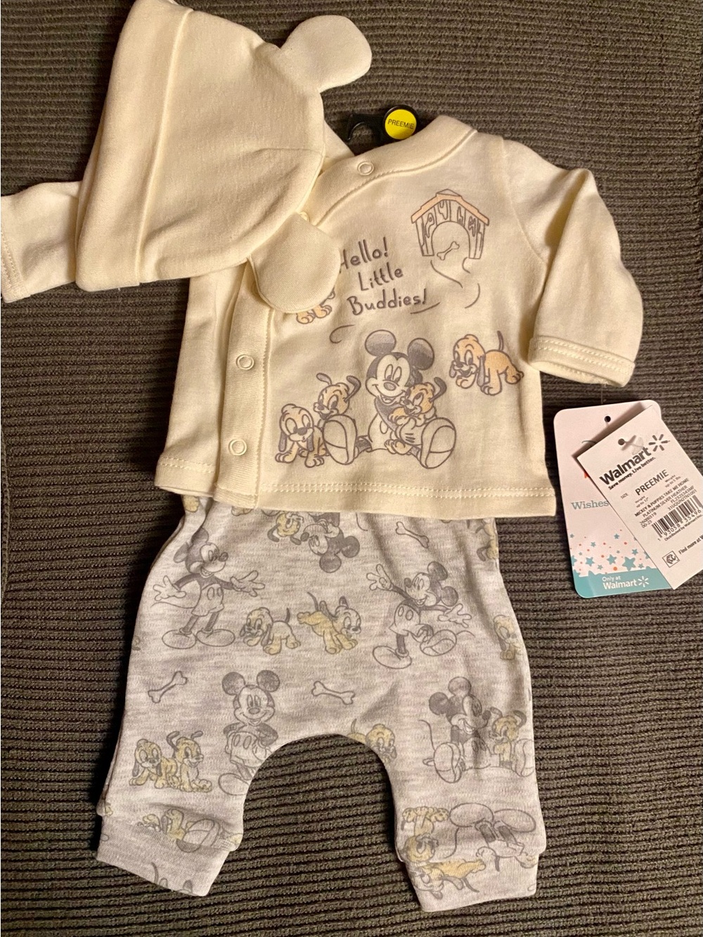 Walmart Disney Baby Mickey & Friends 3-Piece Set in Cream & Gray